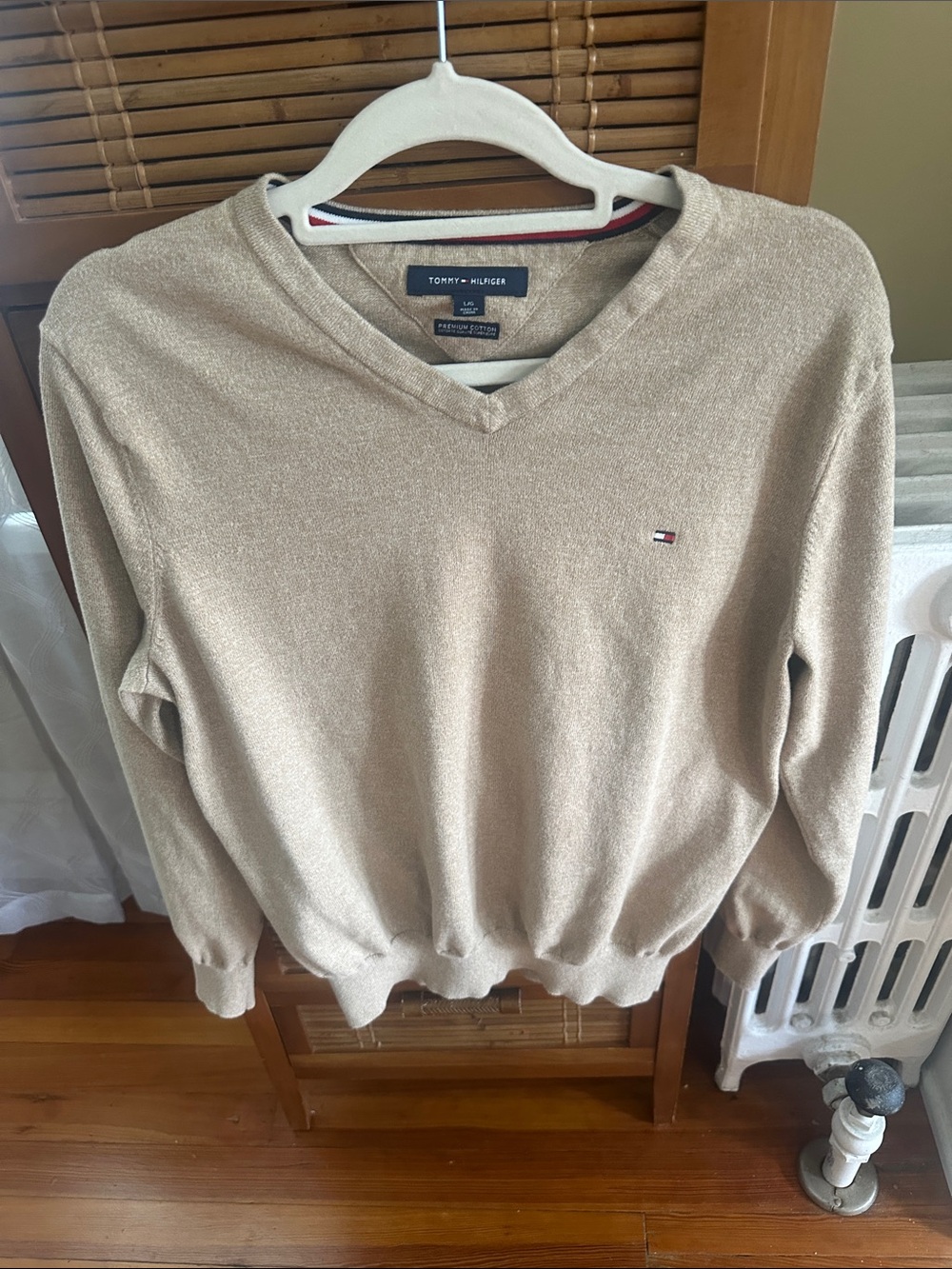 Tommy Hilfiger Men's V-Neck Sweater in Light Beige